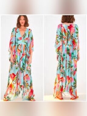 Farm Rio Tropical Print V-Neck Maxi Dress - Blue